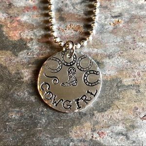 Hand Stamped COWGIRL Horseshoe Western Necklace